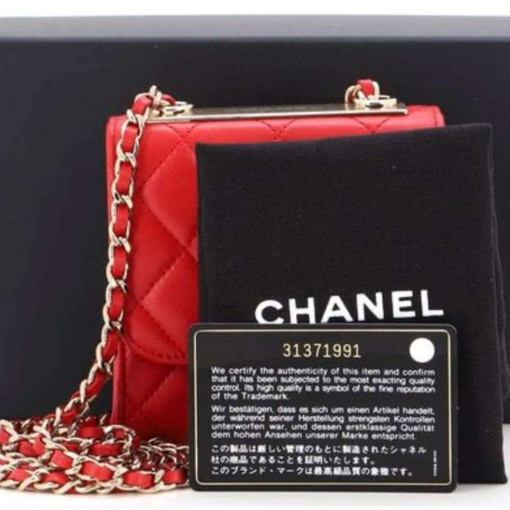 CHANEL red calfskin mini with chain